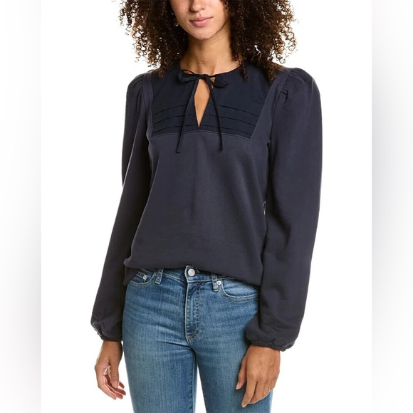 NEW Nation LTD Bonnie Tie Neck Sweatshirt In Night Horizon Blue Size XS - Picture 1 of 8